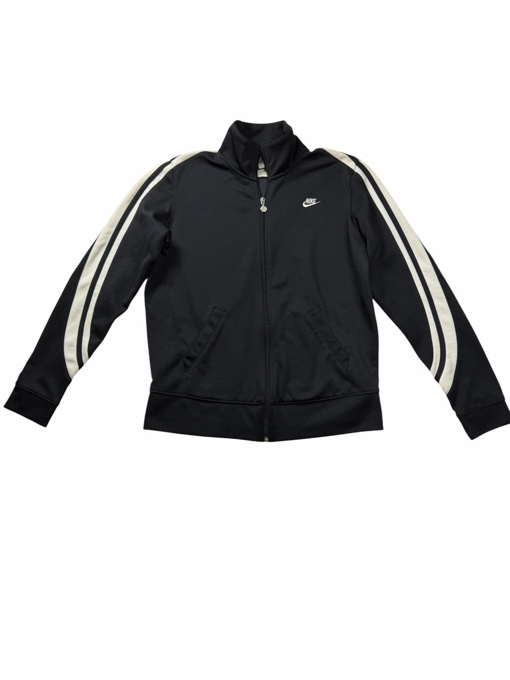 Nike Youth L 12-14 Full Zip Track Jacket Black White Stripe Embroidered Logo